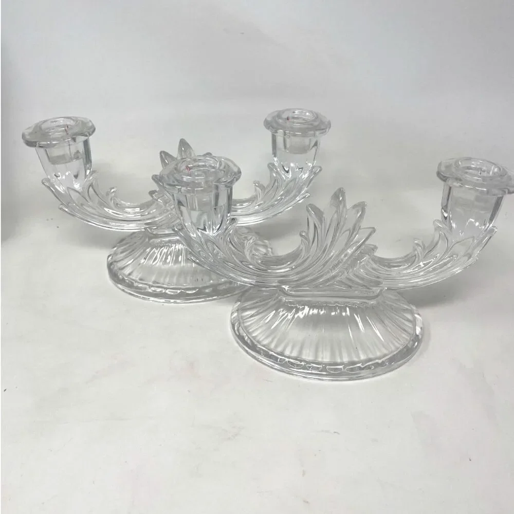 Vintage Pair of Bohemia Lead Crystal Candlestick Holders 8
